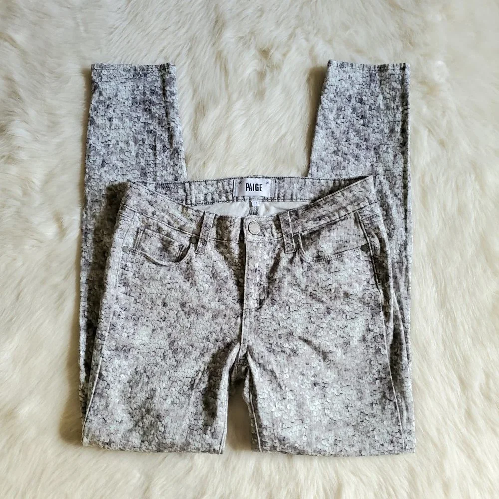 PAIGE Verdugo Ankle Skinny Jeans in Pewter Sequin Size 27 LIKE NEW - Picture 7 of 16